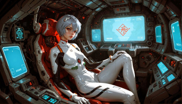 Картинка аниме evangelion девушка киборг капсула техника
