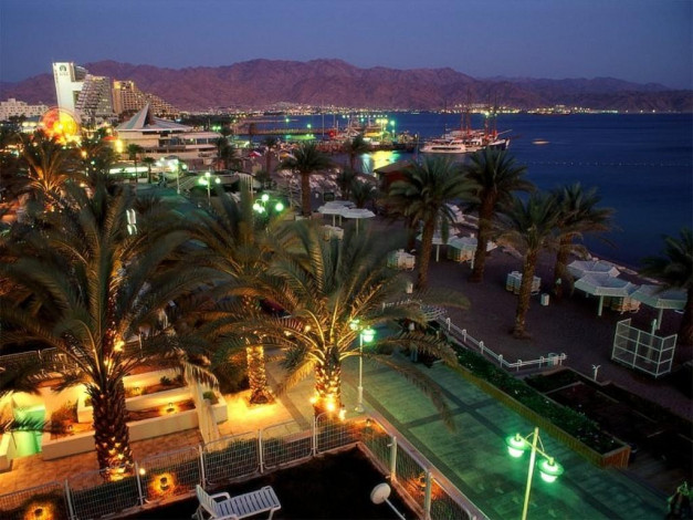 Обои картинки фото eilat, israel, города, огни, ночного