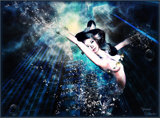 Обои картинки фото 3д, графика, fantasy, фантазия, девушка, вода