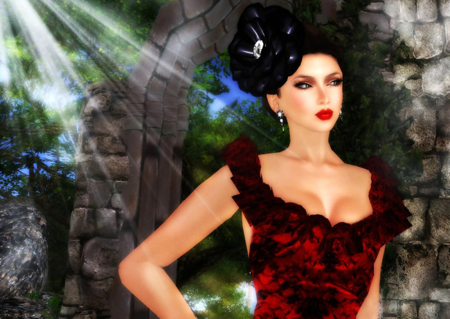 Обои картинки фото 3д, графика, people, люди, декольте, лучи, девушка