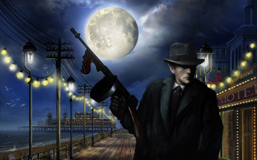 Картинка omerta city of gangsters видео игры гангстер пулемёт оружие луна фонари
