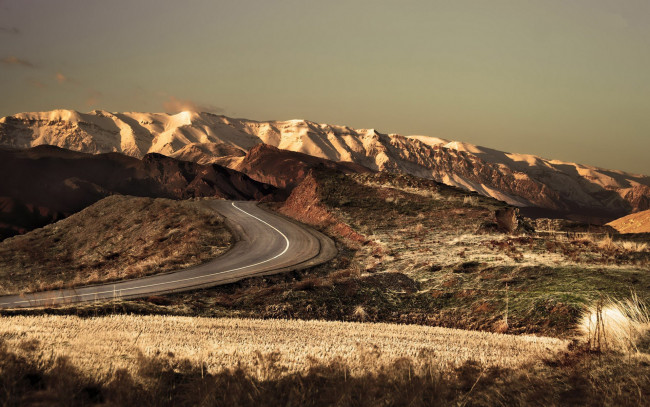 Обои картинки фото природа, дороги, горы, дорога, трава, камни