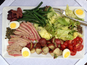 Картинка еда разное зелень картофель помидоры ветчина салат