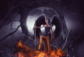 Картинка фэнтези -1фотоарт дракон девушка крылья