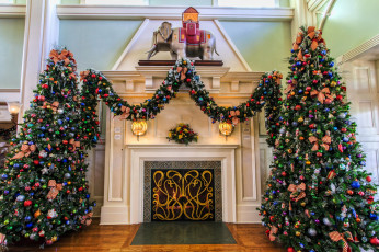 Картинка праздничные Ёлки камин гирлянда ёлки