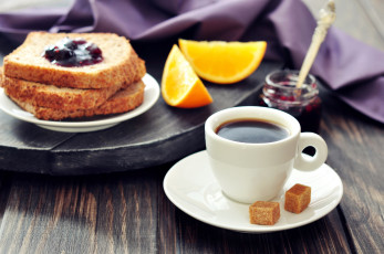 Картинка еда разное хлеб апельсин джем кофе сахар