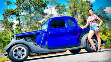 обоя автомобили, авто с девушками, автомобиль, девушка, ретро