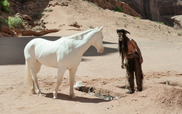 обоя кино фильмы, the lone ranger, depp, johnny, ranger, лошадь, индеец, lone