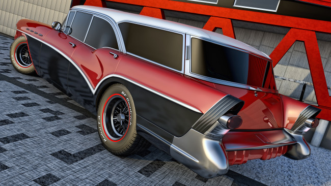 Обои картинки фото автомобили, 3д, wagon, caballero, century, buick, 1957