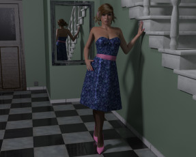 Картинка 3д+графика люди+ people лестница взгляд девушка зеркало фон