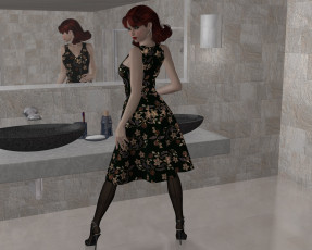 Картинка 3д+графика люди+ people зеркало фон взгляд девушка туфли чулки