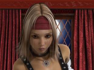 Картинка 3д+графика портрет+ portraits девушка взгляд фон шторы