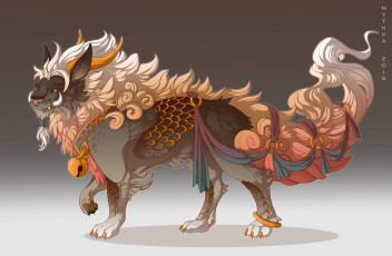 Картинка рисованное животные +сказочные +мифические хвост фон когти клыки морда