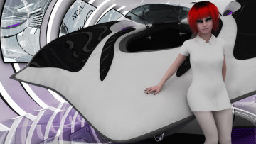 Картинка 3д+графика люди+ people девушка рыжая фон взгляд