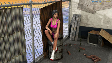 Картинка 3д+графика люди+ people девушка взгляд фон купальник двор