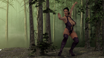 Картинка 3д+графика люди+ people поза лес взгляд девушка фон