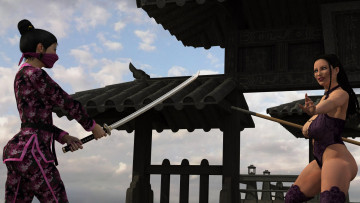 Картинка 3д+графика люди+ people взгляд девушки оружие фон