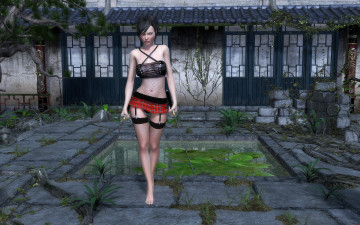 Картинка 3д+графика люди+ people взгляд девушка шпаги фон