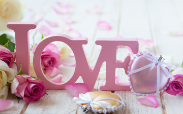 обоя праздничные, день святого валентина,  сердечки,  любовь, розы, сердечки