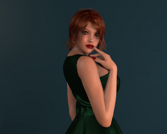 Обои картинки фото 3д графика, люди , people, фон, рыжая, взгляд, девушка
