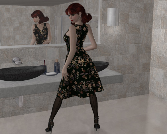 Обои картинки фото 3д графика, люди , people, зеркало, фон, взгляд, девушка, туфли, чулки