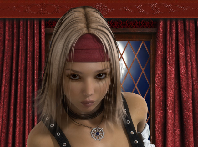 Обои картинки фото 3д графика, портрет , portraits, девушка, взгляд, фон, шторы