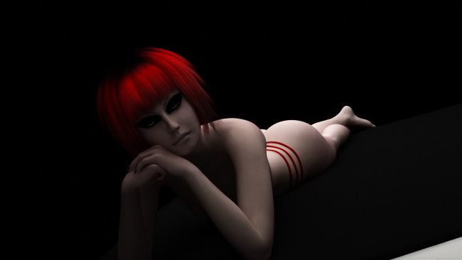 Обои картинки фото 3д графика, люди , people, девушка, рыжая, фон, взгляд