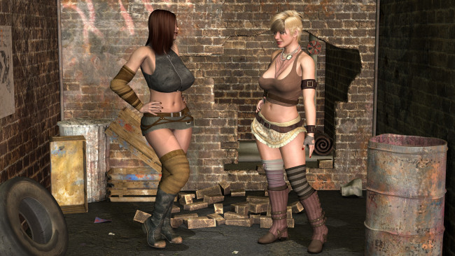 Обои картинки фото 3д графика, люди , people, стена, фон, взгляд, девушки