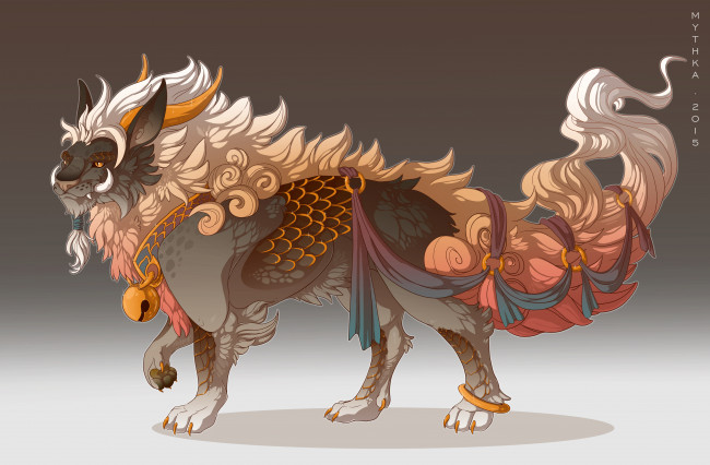 Обои картинки фото рисованное, животные,  сказочные,  мифические, хвост, фон, когти, клыки, морда