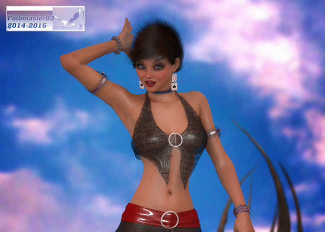 Обои картинки фото 3д графика, люди , people, облака, фон, взгляд, девушка