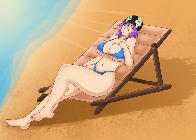 Обои картинки фото векторная графика, люди, пляж, море, шезлонг, девушка, фон, взгляд