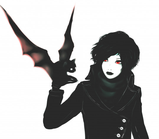 Обои картинки фото аниме, животные,  существа, летучая, мыш, девушка, арт