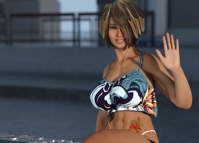 Обои картинки фото 3д графика, люди , people, девушка, взгляд, фон, тату