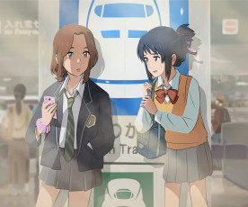 Картинка аниме kimi+no+na+wa девушки взгляд фон