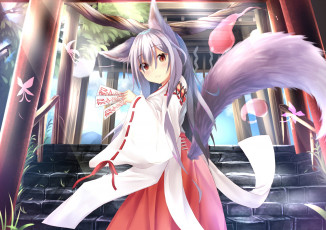 Картинка аниме животные +существа взгляд фон девушка