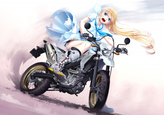 Картинка аниме оружие +техника +технологии девушка мотоцикл