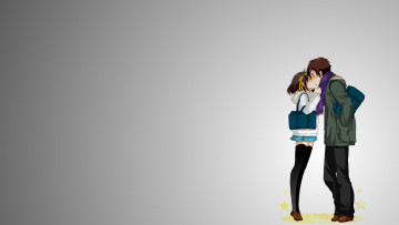 Картинка аниме the+melancholy+of+haruhi+suzumiya двое свидание меланхолия харухи судзумии поцелуй парочка