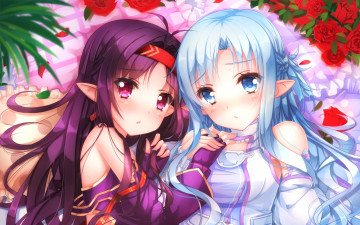 Картинка аниме sword+art+online девушки фон взгляд