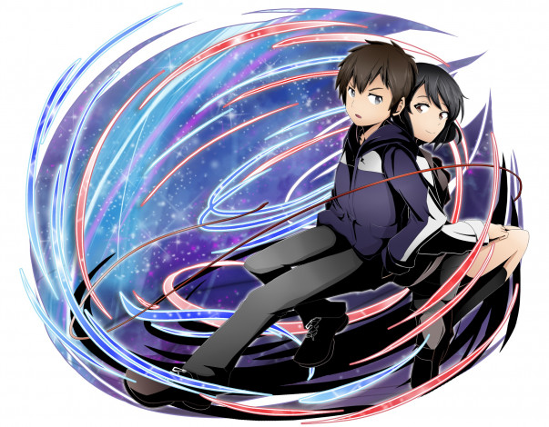 Обои картинки фото аниме, kimi no na wa, взгляд, девушка, фон, парень