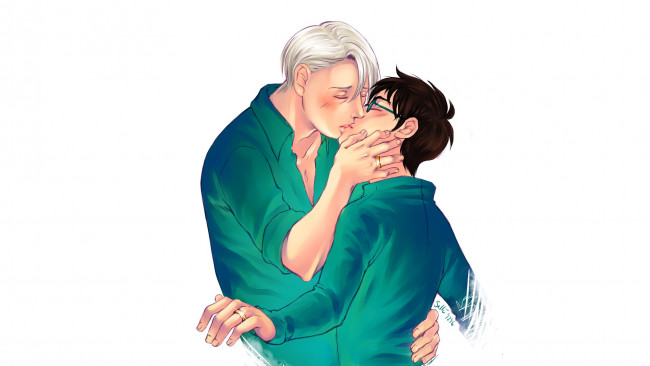 Обои картинки фото аниме, yuri on ice, виктор, никифоров, юри, катсуки, yuri, on, ice, арт, юрий, на, льду