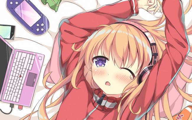 Обои картинки фото аниме, gabriel dropout, взгляд, фон, девушка