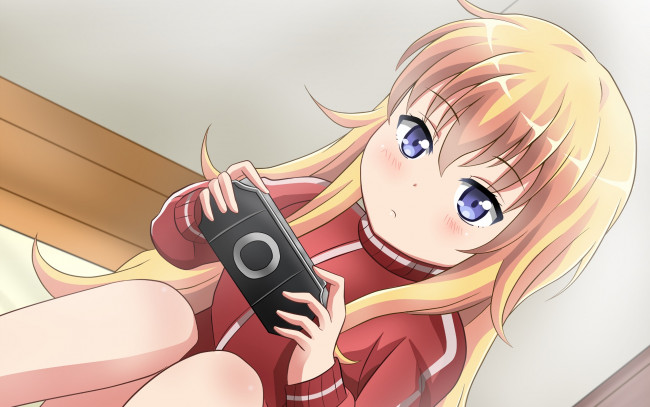 Обои картинки фото аниме, gabriel dropout, взгляд, фон, девушка