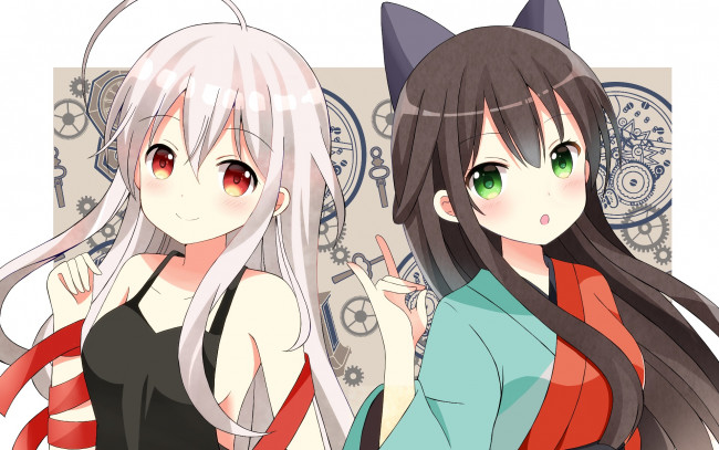 Обои картинки фото аниме, urara meirochou, фон, взгляд, девушки