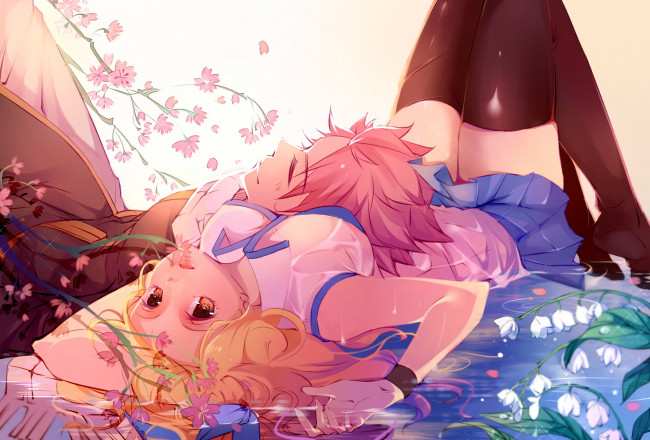 Обои картинки фото аниме, fairy tail, фон, взгляд, девушка