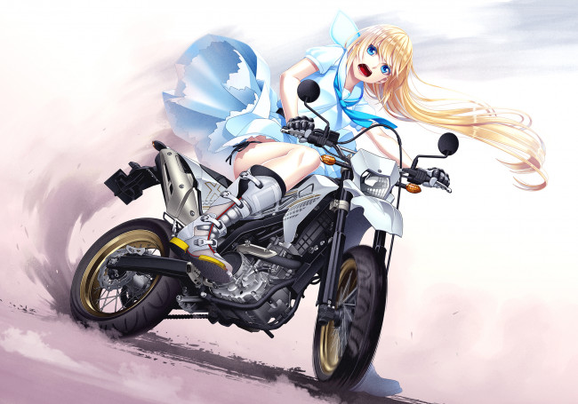 Обои картинки фото аниме, оружие,  техника,  технологии, девушка, мотоцикл