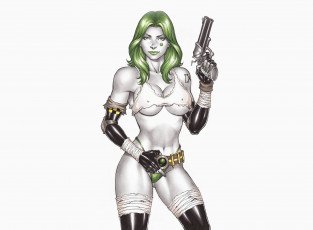 Картинка рисованное комиксы взгляд фон револьвер девушка