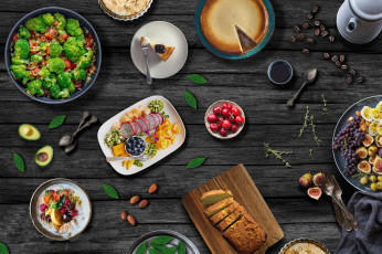 Картинка еда разное ягоды фрукты овощи хлеб пирог