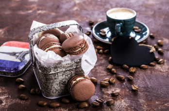 Картинка еда макаруны печенье зерна кофе