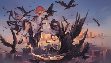 Картинка аниме животные +существа девушка