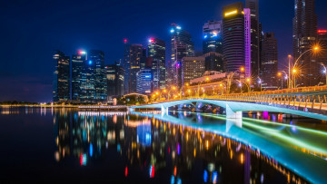 Картинка города -+огни+ночного+города огни ночь река мост дома небоскребы